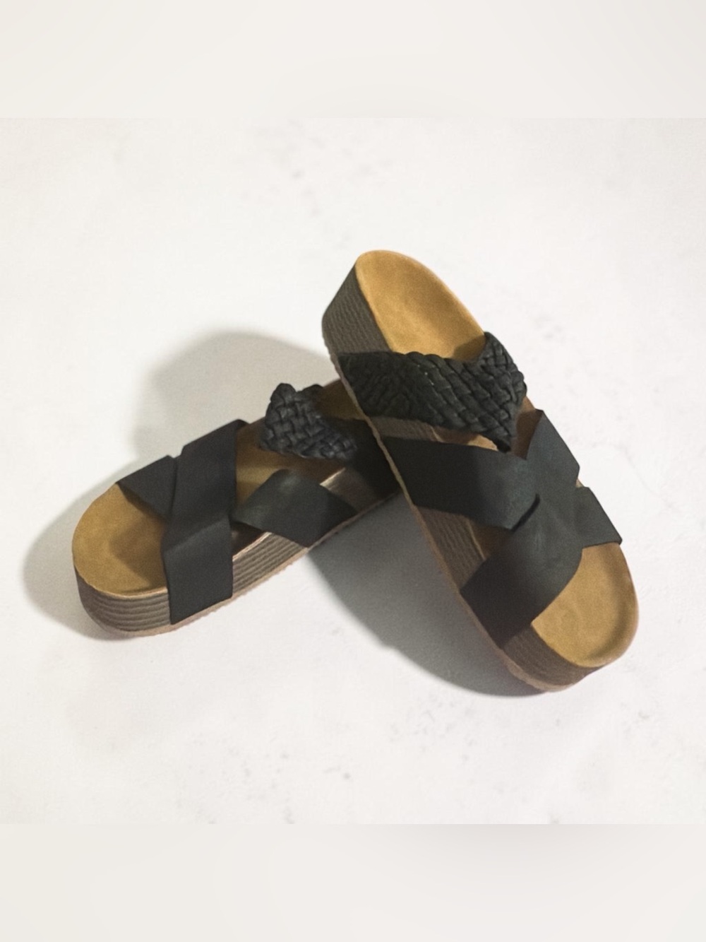 Braided & Crisscross Black Slide Sandals for Women